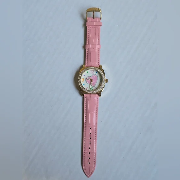 Y2K Dooney & Bourke Hearts Design Rhinestone Bezel Watch Pink Leather Band - Picture 9 of 11